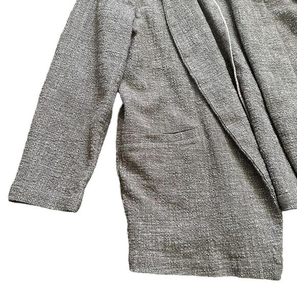 Eileen Fisher Gray Open Front Pockets Midi Business Cardigan Blazer Sweater - Picture 3 of 7